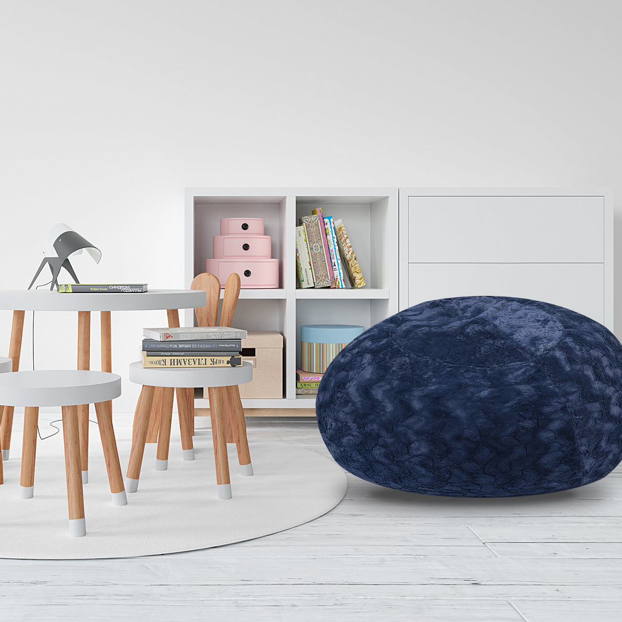 Faux Fur Bean Bag Chair - Navy 3ft