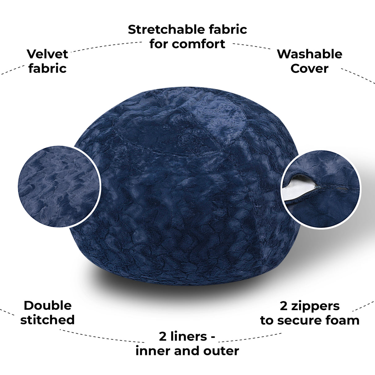 Faux Fur Bean Bag Chair, Navy - 4ft Cozy Lounger
