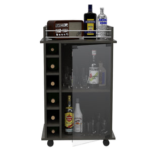 Dukat Bar Cart, Two Shelves, Six Built-in Wine Rack - Espresso