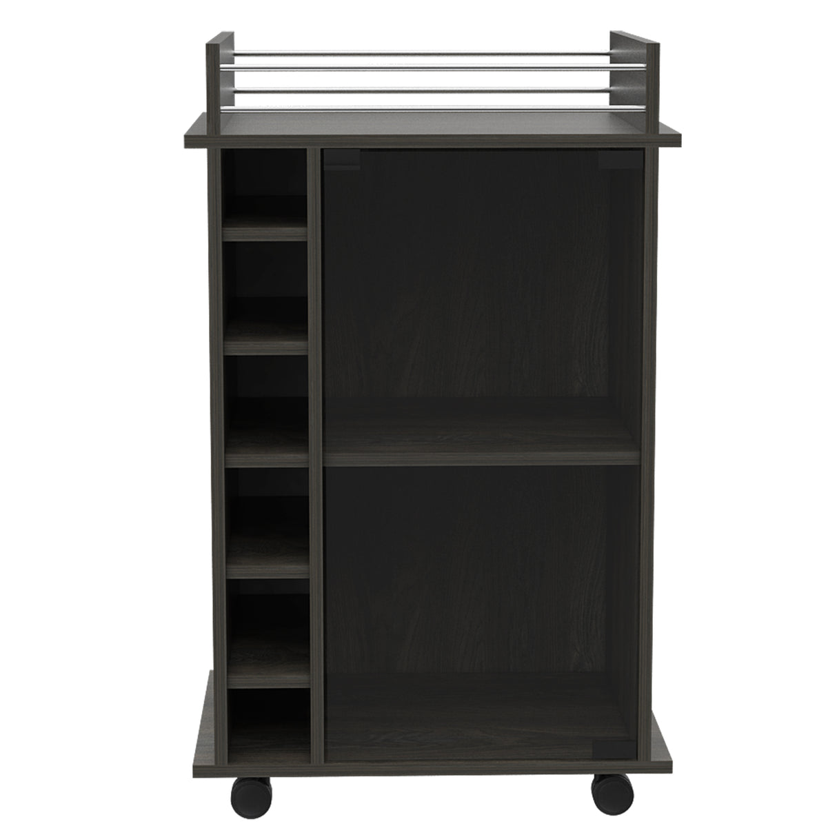 Dukat Bar Cart, Two Shelves, Six Built-in Wine Rack - Espresso