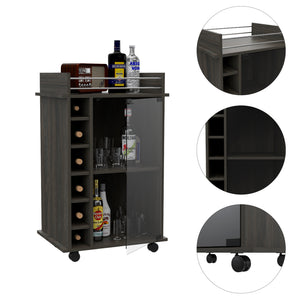Dukat Bar Cart, Two Shelves, Six Built-in Wine Rack - Espresso