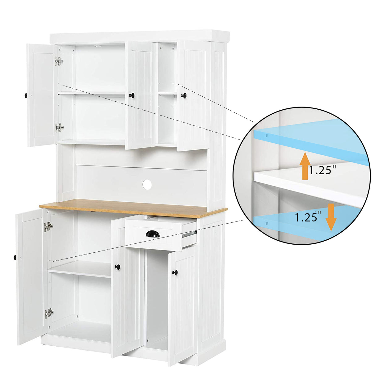 71" Kitchen Pantry Storage Cabinet with Microwave Oven Countertop