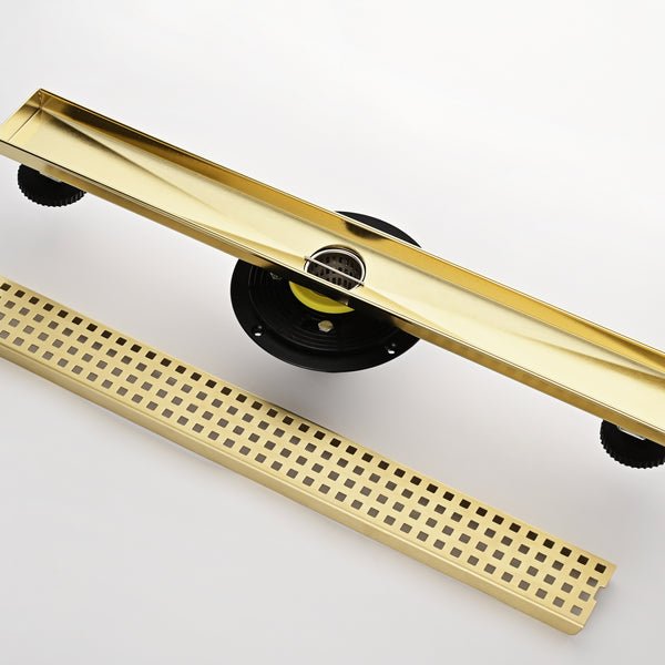 24 Inches Linear Shower Drain with Removable Quadrato Pattern Grate