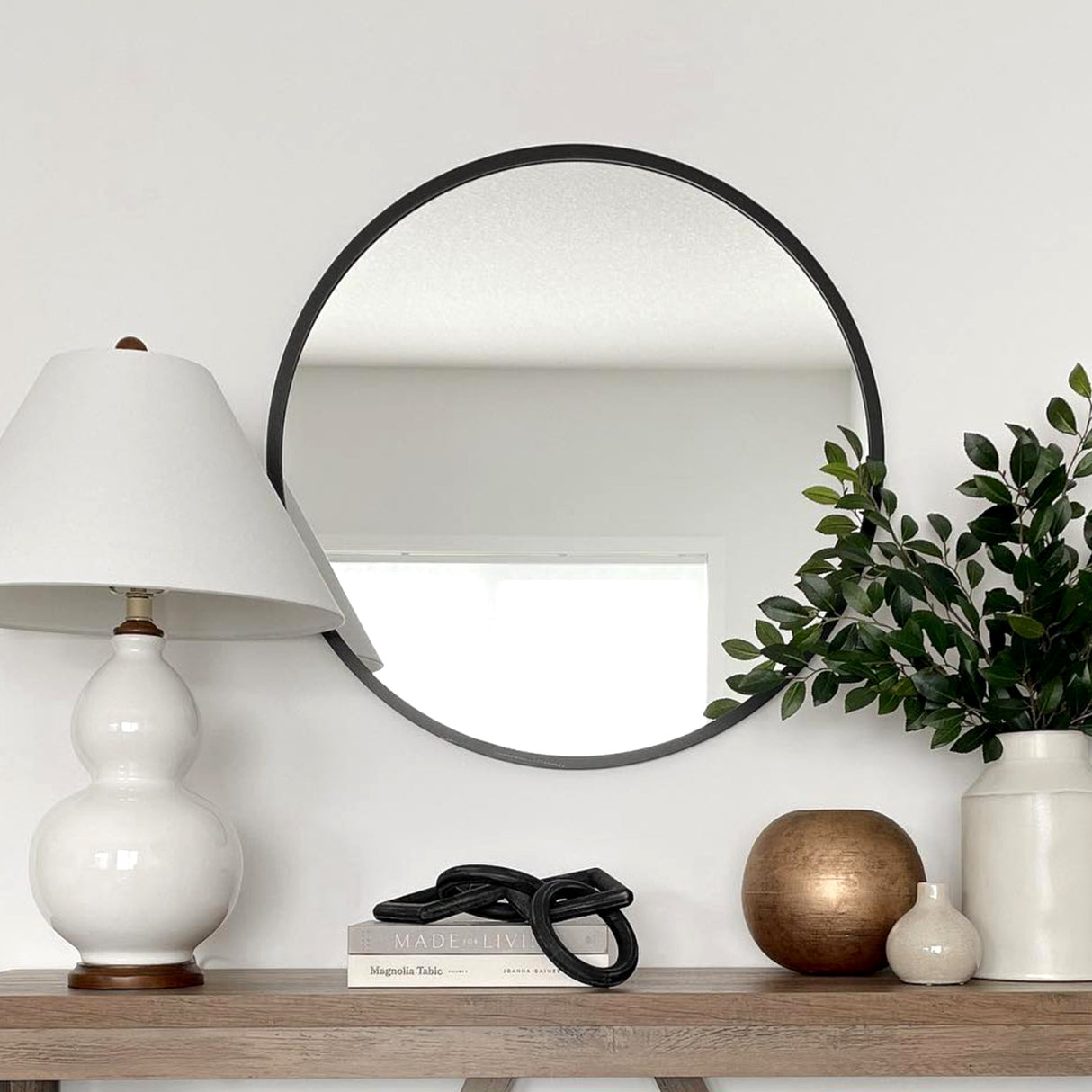 Black 20 Inch Metal Round Bathroom Mirror