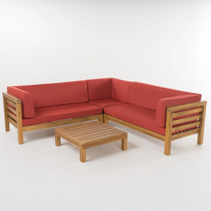 Oana Outdoor Wooden Sectional Set with Cushions