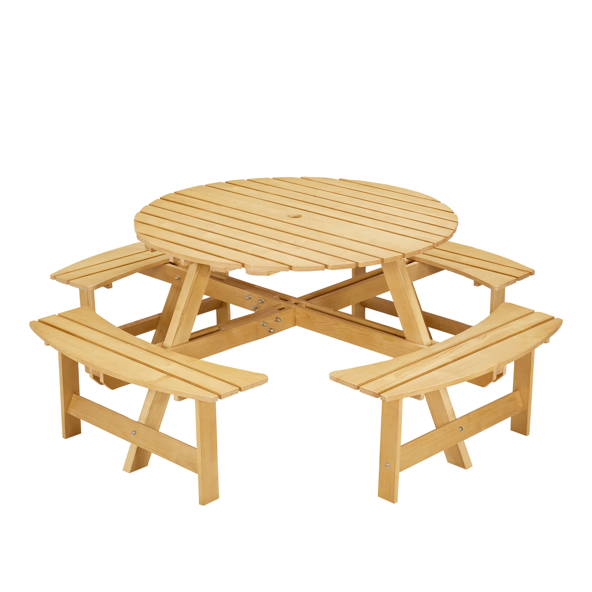 Outdoor 8 Person Picnic Table Set with Built-in Benches