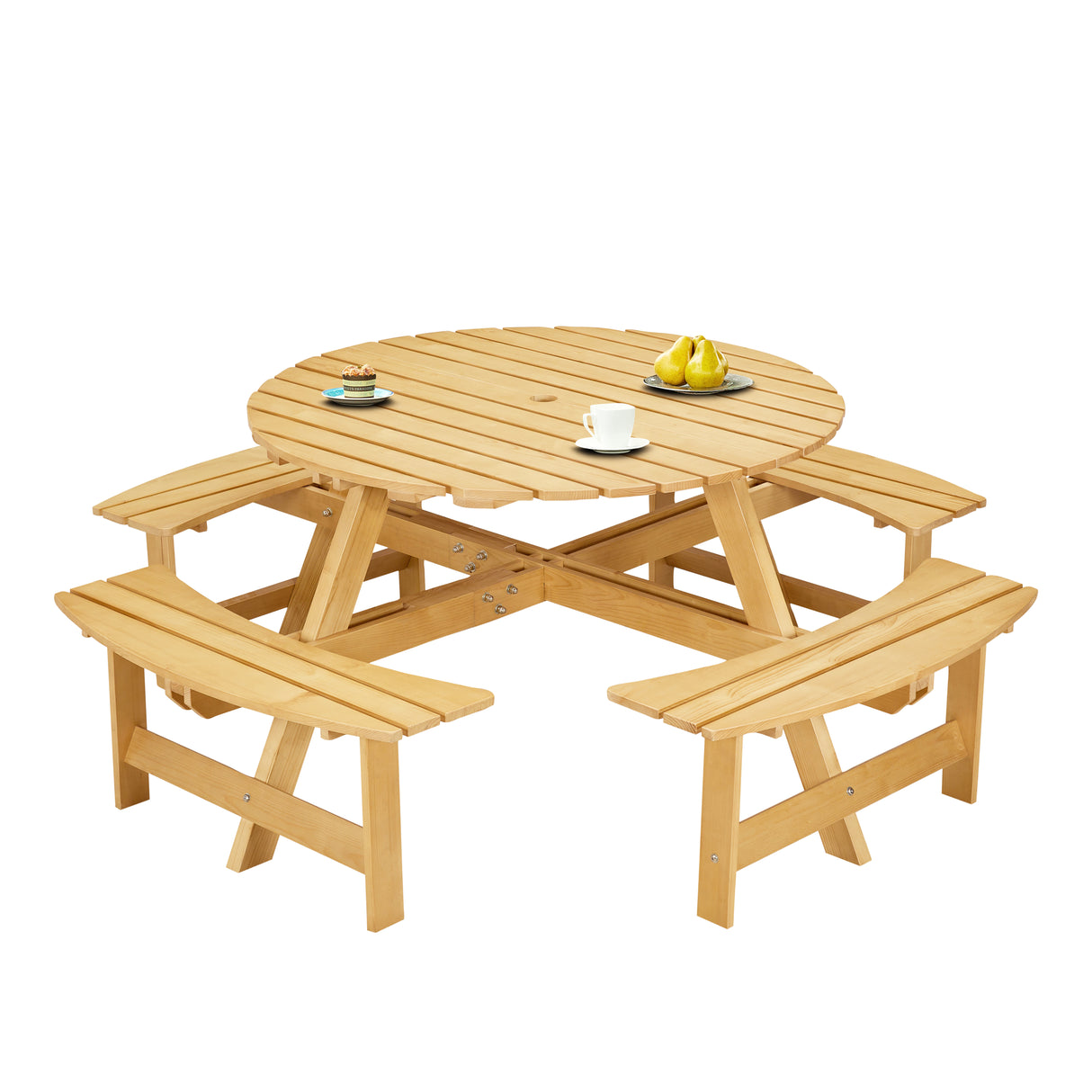 Outdoor 8 Person Picnic Table Set with Built-in Benches