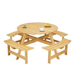 Outdoor 8 Person Picnic Table Set with Built-in Benches