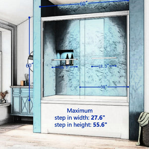 56-60"W x 60"H Double Sliding Tub Shower Door
