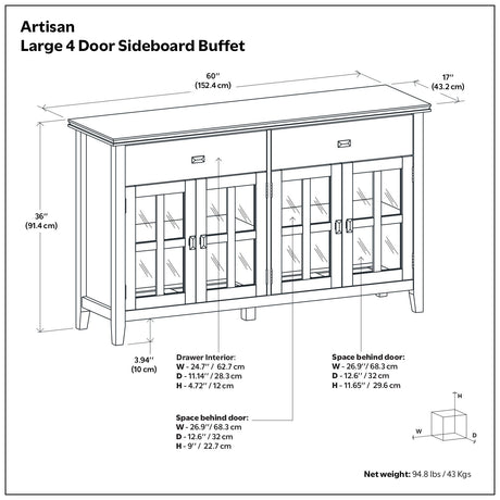 Artisan - Large 4 Door Sideboard Buffet - Russet Brown