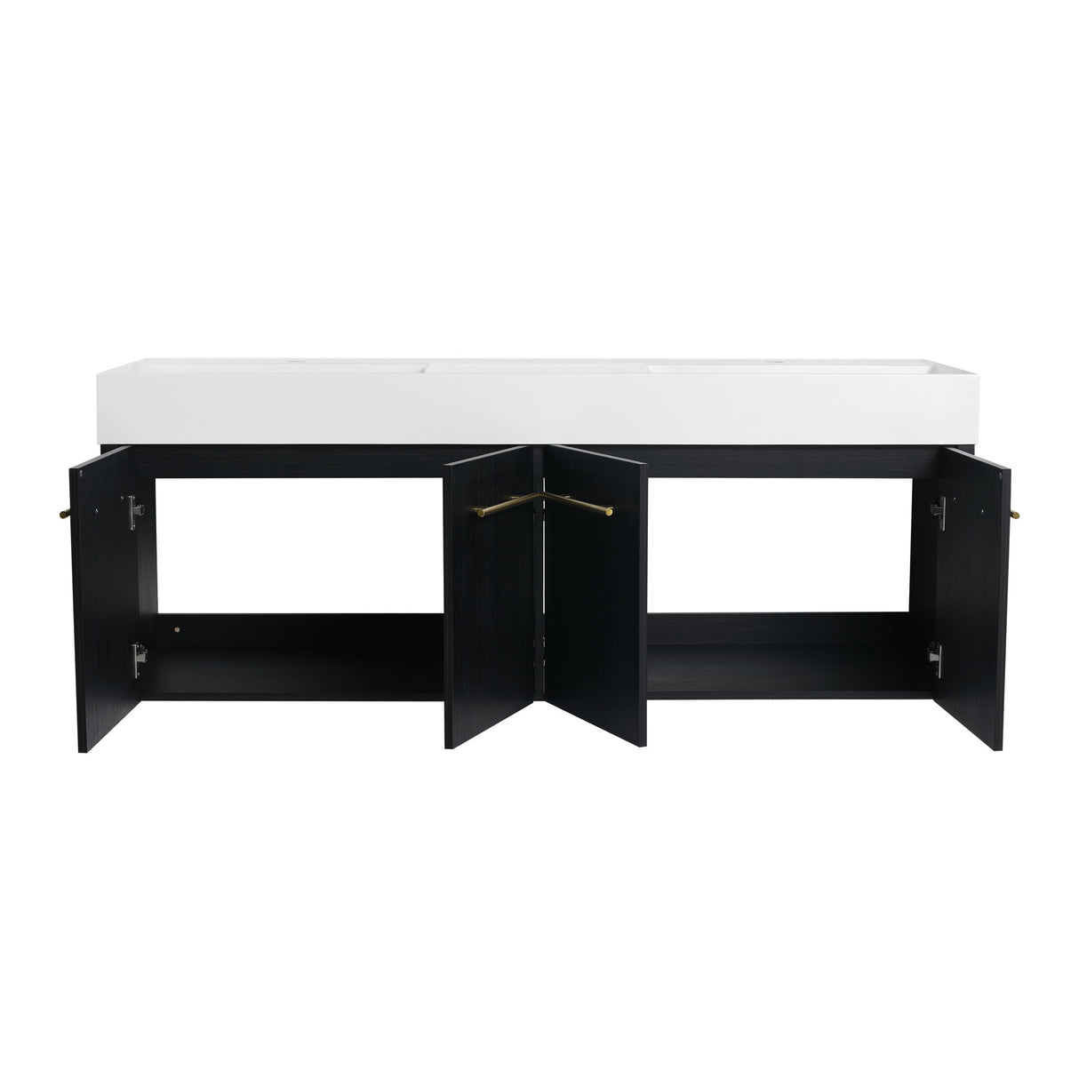 Modern Wall Mounted Bathroom Vanity With Resin Sink And Storage Rack