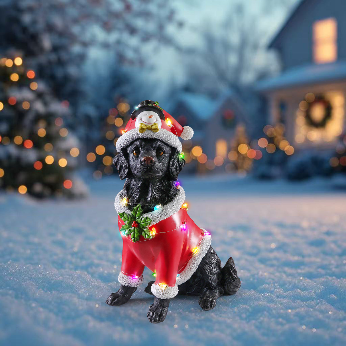 Christmas Dog Statue - Holiday Dog Figurine
