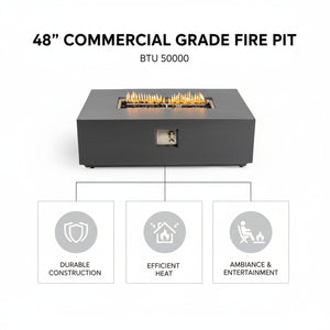 Volon - Rectangular Fire Pit Table, Propane Powered, 50,000 BTU - Light Gray