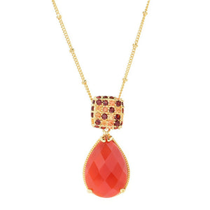 18K Gold Plated 20x14mm Chalcedony & Multi Gemstone Pendant w/ 18"+3" Chain