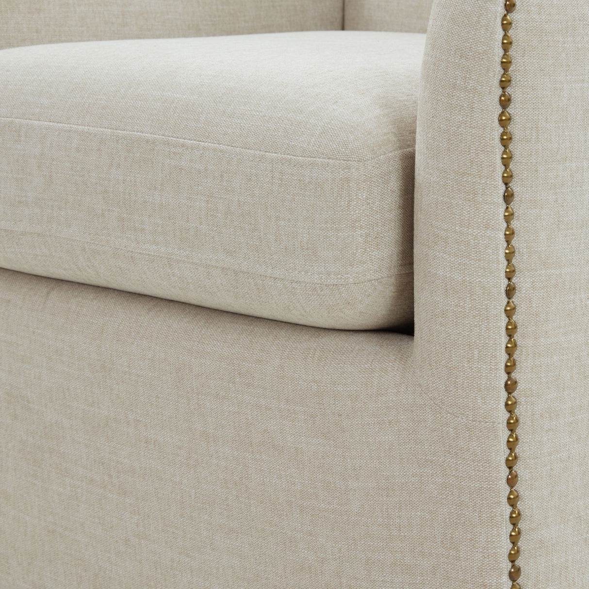 Tolland - Swivel Accent Chair With Antique Brass Nailhead Trim - Beige