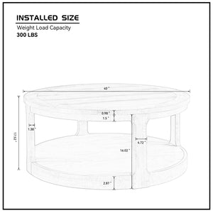 40inch Large Curved 2 Tier Traditional Round Circle Wooden Center Coffee Table