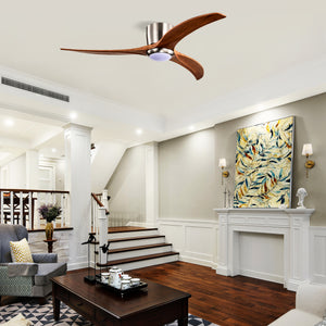52" Flush Mount Fan Light with Solid Wood Blades and Remote Control