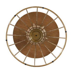 Hollow - Edge Retro Art Pine Side Table With Antique And Natural Color, Iron And Pine Construction - Antique Gold / Natural