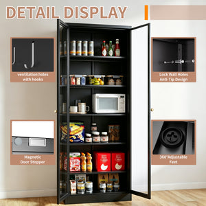 Metal Kitchen Pantry Cabinet with 5 Adjustable Shelves - Steel