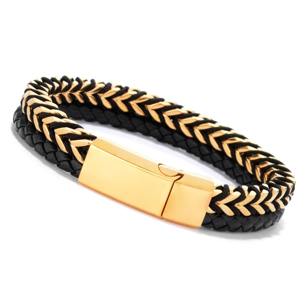 Invicta Jewelry 8.75" Stainless Steel Chain & Leather Bracelet