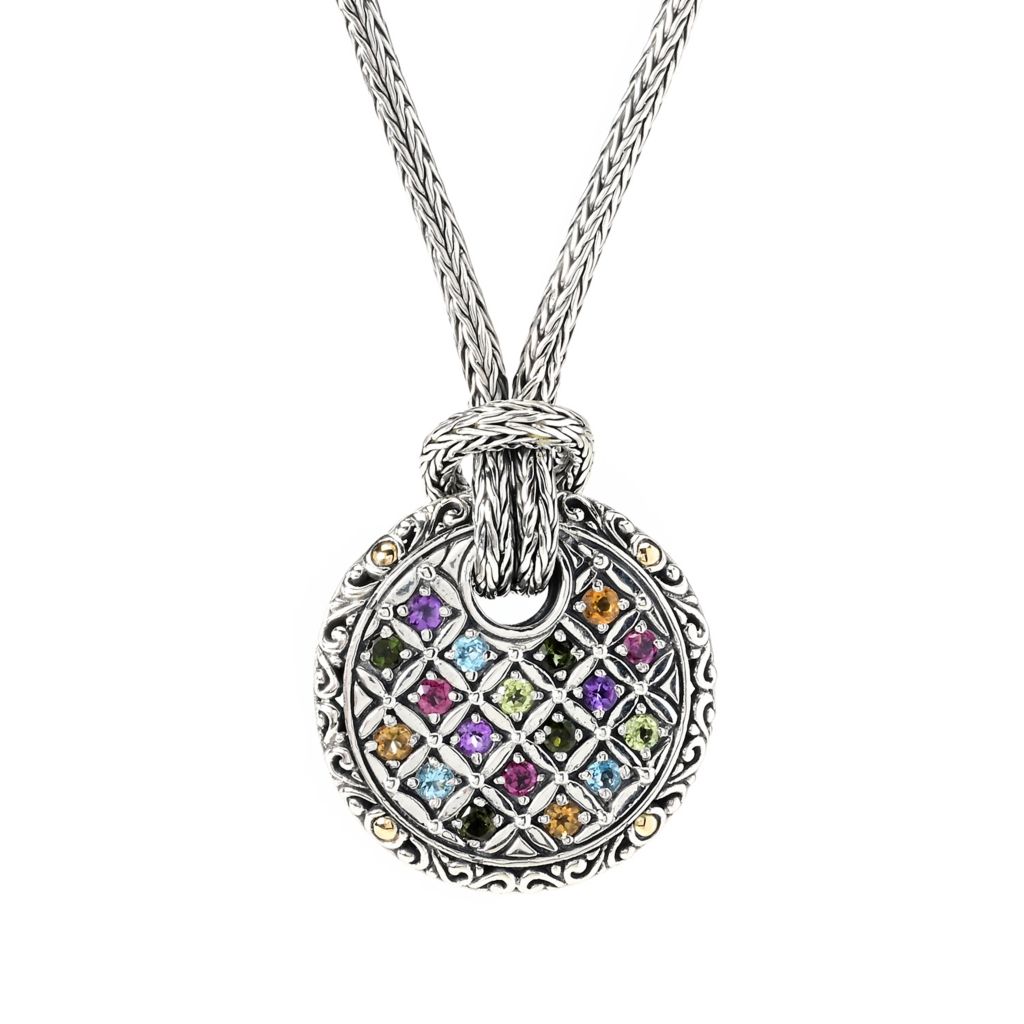 Artisan Silver by Samuel B. 1.32ctw Multi Gemstone Pendant w/ Chain