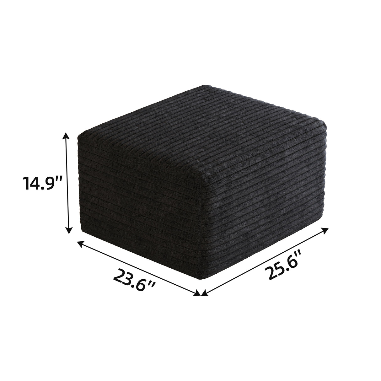 Black Plush Corduroy Sofa Ottoman - No Assembly Required
