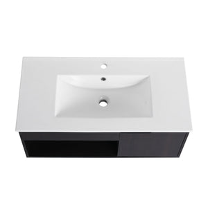 Wall Mounted Floating Bathroom Vanity With Open Shelf & Soft Close Door