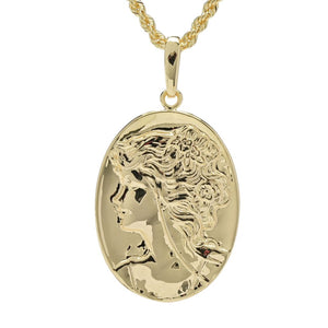 Toscana Italiana 18K Gold Plated Polished Cameo Portrait Pendant w/ Chain