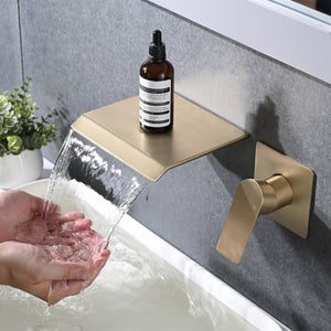 Wall Mount Bathtub Faucet With Waterfall Tub Spout And Single Handle Stainless Steel