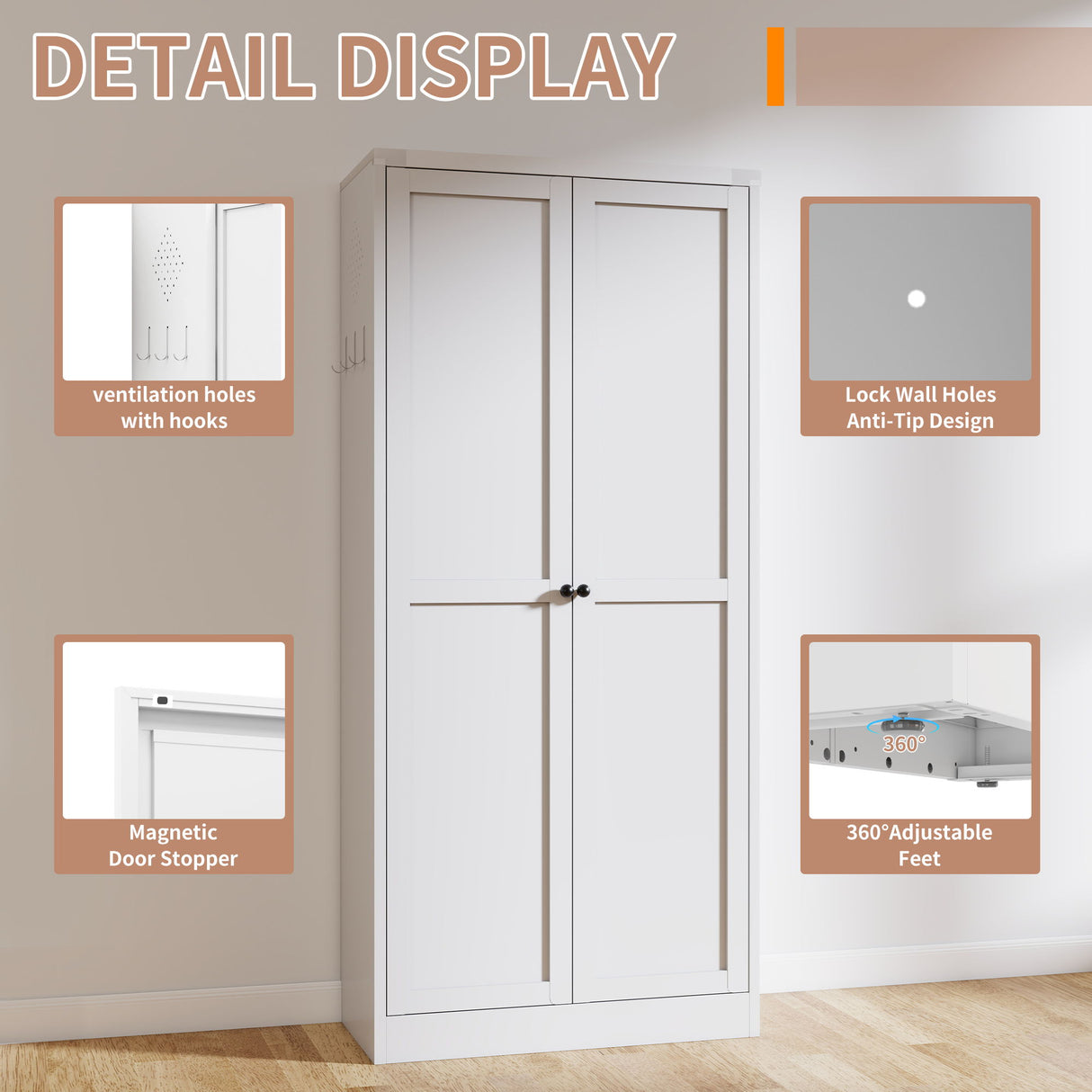 Metal Kitchen Pantry Cabinet With Adjustable Storage And 4 Heavy Duty Shelves - White