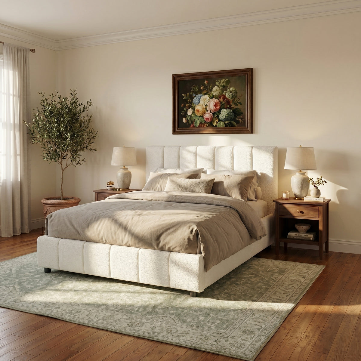 Queen Size Upholstered Bed Frame with Thick Fabric