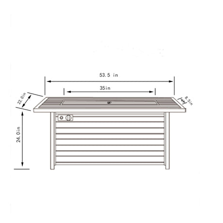 Propane Gas Fire Pit Table, 50000 Btu, Rectangular For Outside - Light Beige