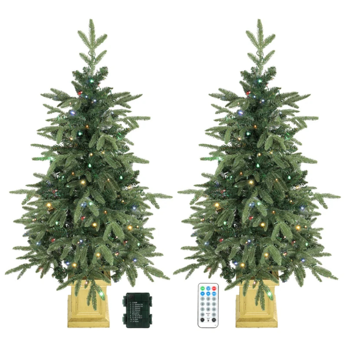 Set of 2, 4 ft Pre-Lit Aspen Fir Artificial Christmas Trees