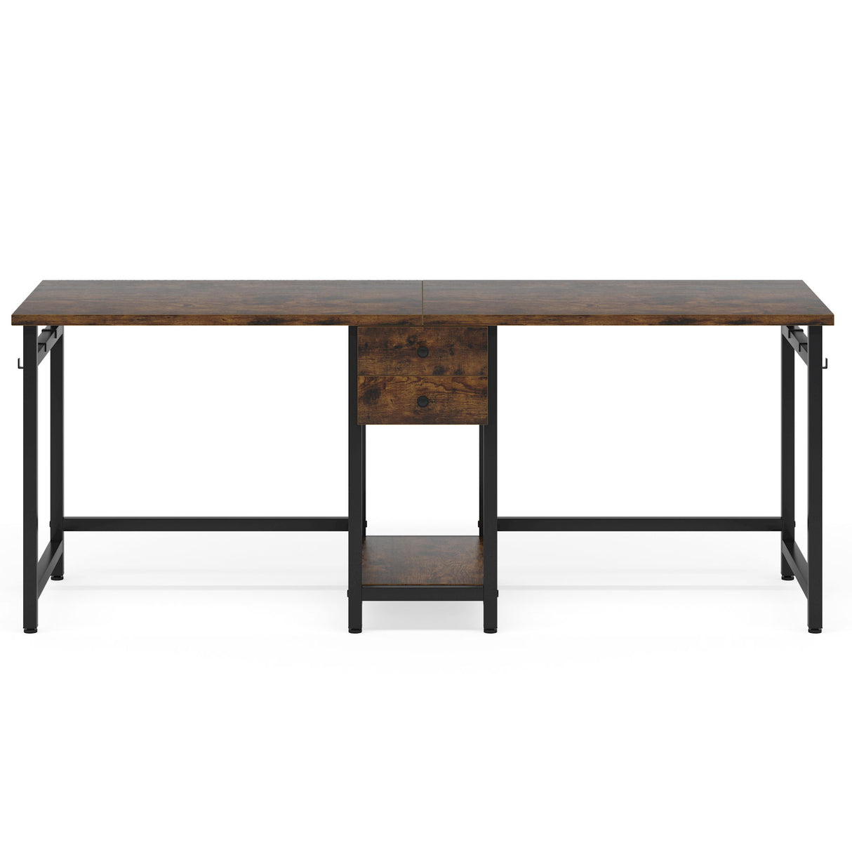 2 Person Computer Desk With Drawers And Shelves, Extra Long Double Workstation