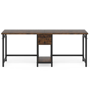 2 Person Computer Desk With Drawers And Shelves, Extra Long Double Workstation
