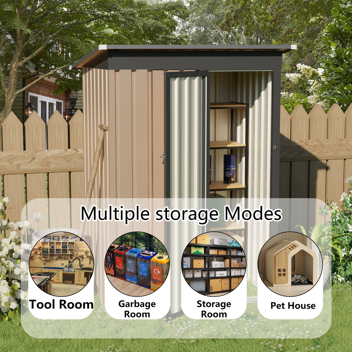 4.27FT x 2.42FT Metal Garden Shed 5 x 3 FT Pent Roof with Hinge Door