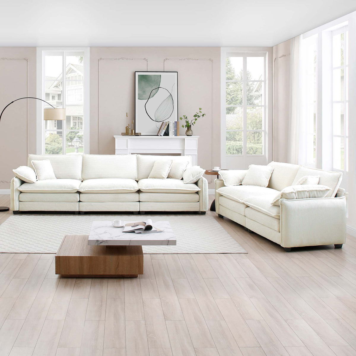 Family Sofa Set: Deep Seat Sofa in Elegant Beige