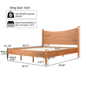 Classic Transitional King Size Solid Wood Platform Bed Frame
