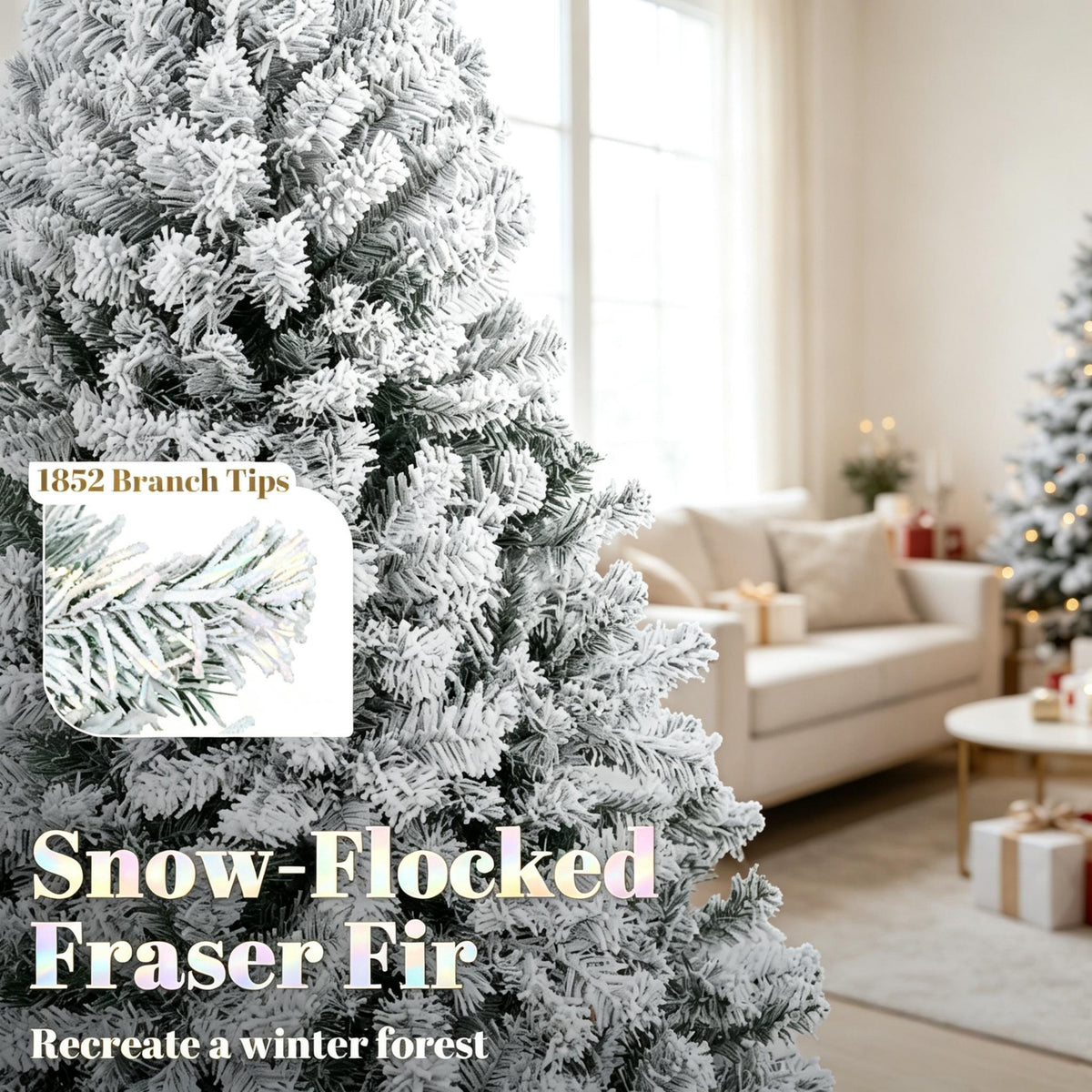 9 Ft Pre-Lit Flocked Fraser Fir Artificial Christmas Tree