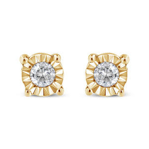 10K Yellow Gold Plated .925 Sterling Silver 1/10 Cttw Round Brilliant-Cut Diamond Miracle-Set Stud Earrings (J-K Color, I3 Clarity)