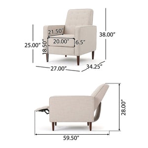 Mid-Century Modern Recliner With Button Tufted Waffle Stitch