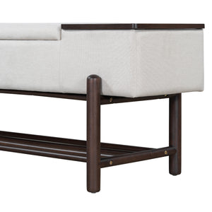 TREXM Farmhouse Upholstered Storage Bench with Hidden Compartment - Espresso