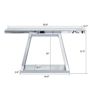 Modern Luxe Full Body Mirror Entryway Table With Trapezoid Base, 360° Reflective Console, Scratch Resistant, Open Storage - Silver