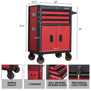 28 Inch 3-Drawer Rolling Tool Chest with Wheels