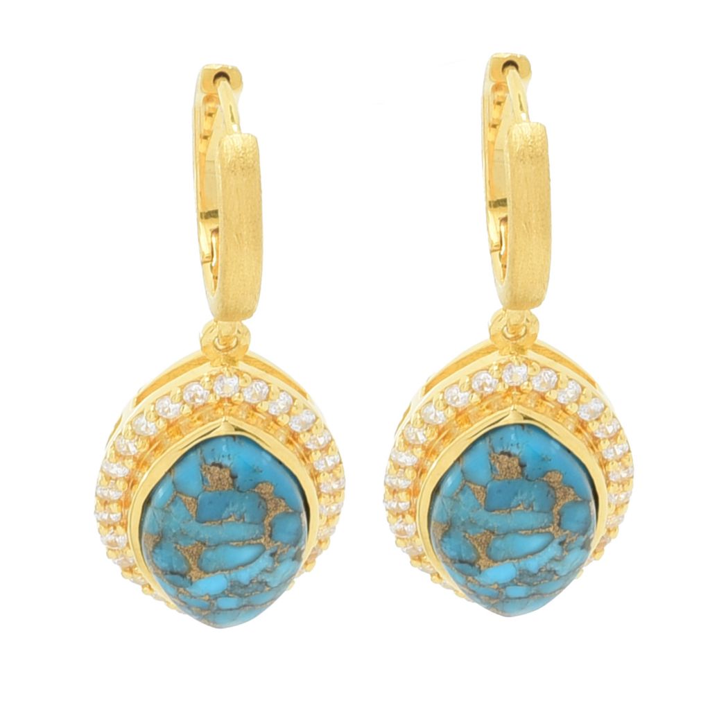 Elemental Gems 14x9mm Blue Copper Turquoise & Zircon Drop Earrings