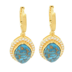 Elemental Gems 14x9mm Blue Copper Turquoise & Zircon Drop Earrings