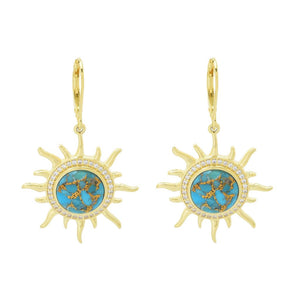 Elemental Gems 10mm Blue Copper Turquoise & Zircon Sun Drop Earrings