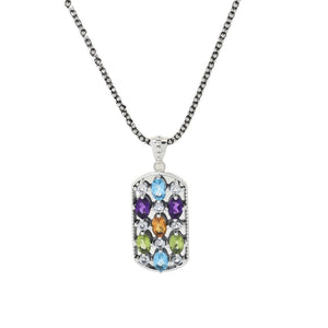 Artisan Silver by Samuel B. 4.29ctw Multi Gem Dog Tag Pendant w/ Chain