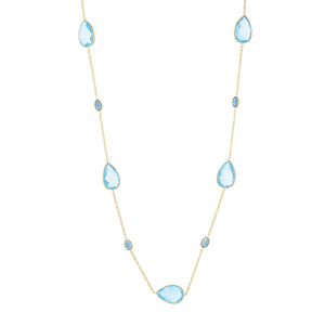 18K Gold Plated 39.10ctw Sky Blue & London Blue Topaz Station Necklace