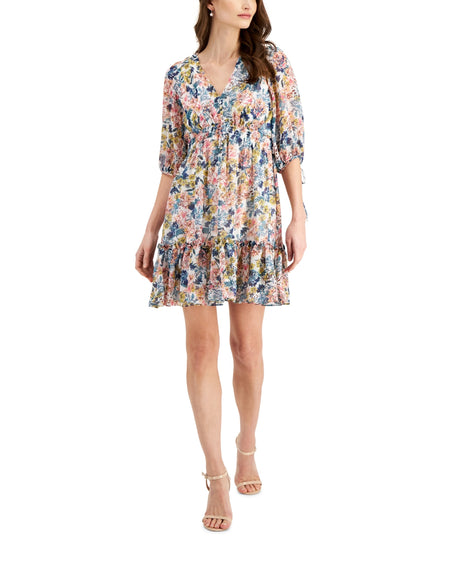 Taylor Women's Floral Print Smocked Waist A-Line Dress